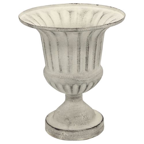 Floristik24 Vase Coupe Métal Déco Shabby Chic Blanc Gris H24cm Ø20cm