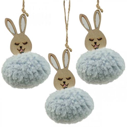 Puschelbunny bleu déco pendentif bois peluche environ 7×7×10cm 6pcs