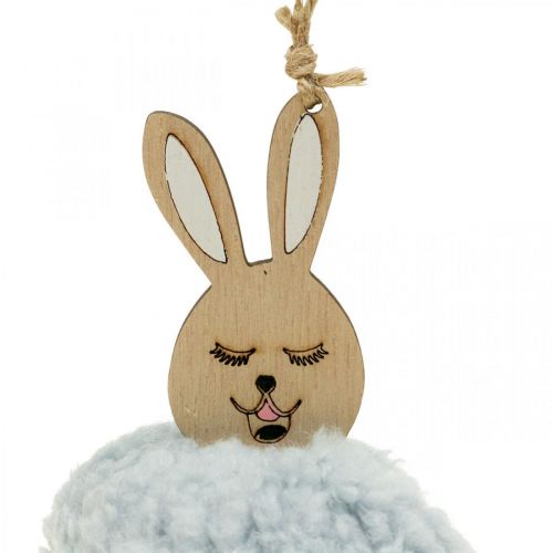 Article Lapin bleu Pompon Déco à suspendre Bois 7×10cm 6pcs