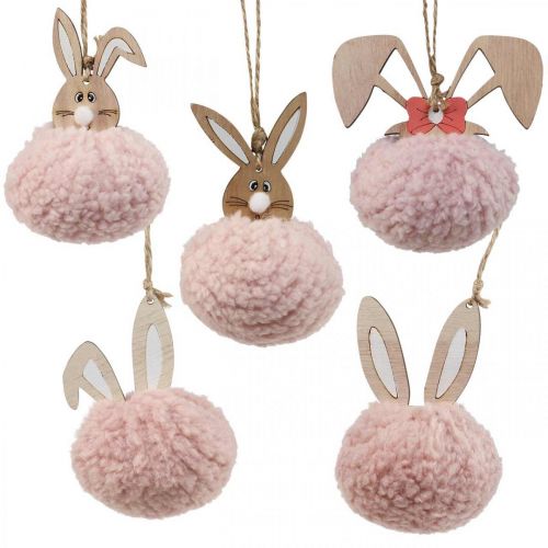 Floristik24 Pendentif lapin rose pendentif déco en bois Ø5cm-10cm 6 pièces