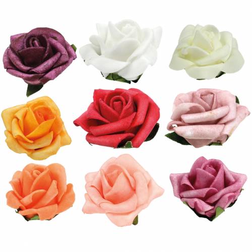 Article Rose mousse Ø3.5cm différentes couleurs 48pcs