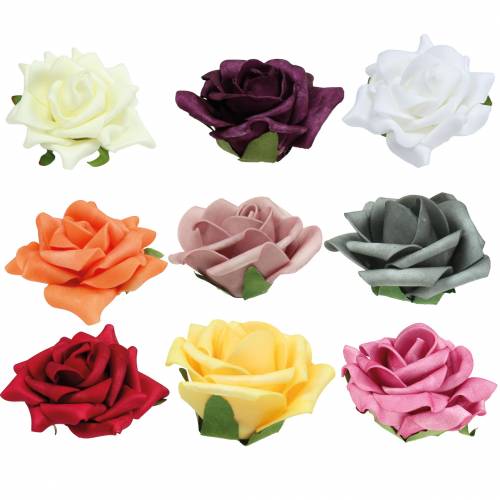Rose en mousse Ø7,5cm différentes couleurs 18 pcs