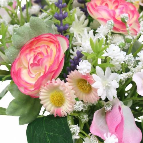 Floristik24 Bouquet artificiel renoncule et bellis rose, blanc Ø20cm