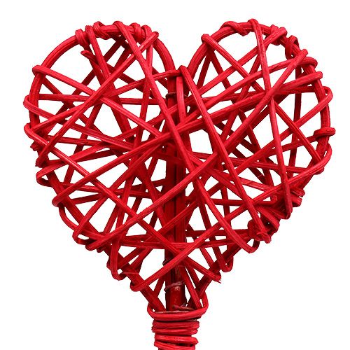 Floristik24 Coeur en rotin sur bâton rouge 7cm L45cm 18 pcs
