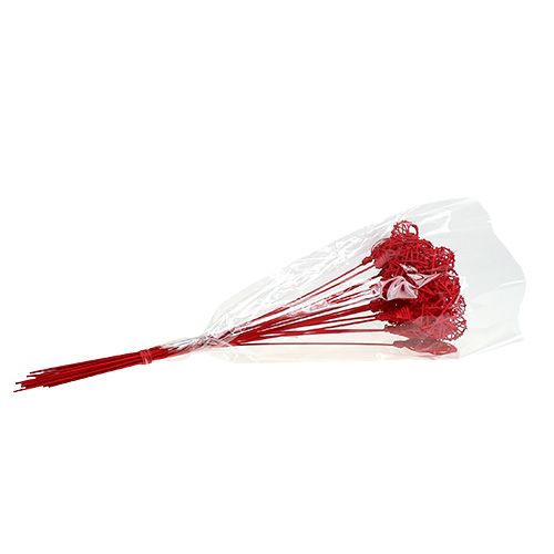 Floristik24 Coeur en rotin sur bâton rouge 7cm L45cm 18 pcs
