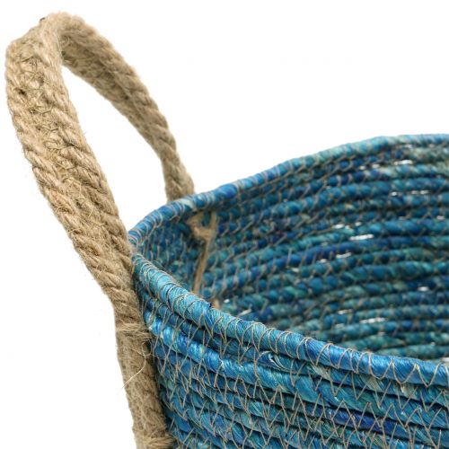 Floristik24 Panier en rotin nature/bleu Ø40/32/26cm 3pcs