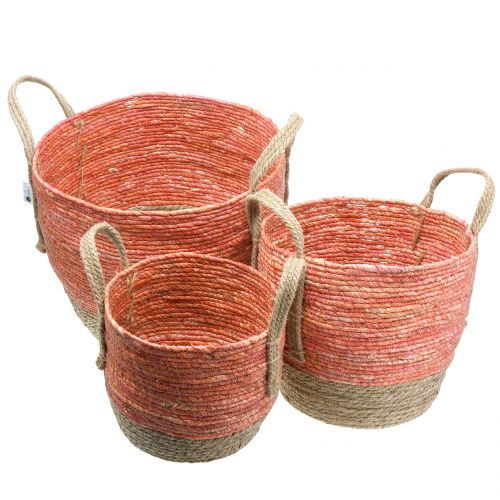 Floristik24 Panier en rotin nature/orange Ø40/32/26cm 3pcs