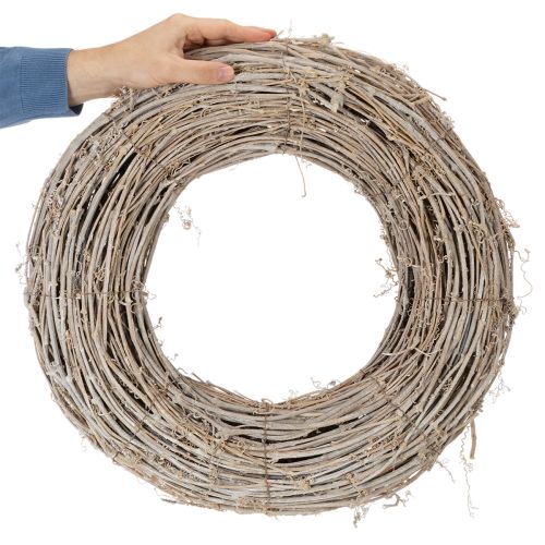 Couronne décorative branches de rotin blanchies 50 cm | Floristik24.fr