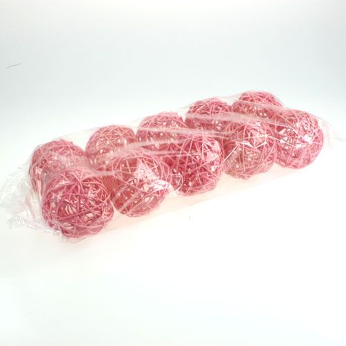 Floristik24 Boule en rotin Ø10cm rose 10p