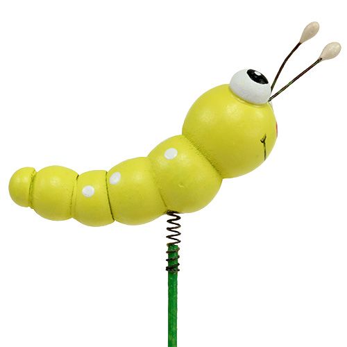 Chenille en bois sur bâton vert, jaune 8cm 24pcs