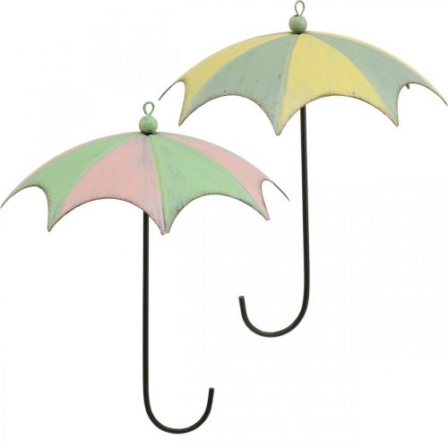 Floristik24 Parapluies en métal, printemps, parapluies suspendus, décoration automne rose/vert, bleu/jaune H29,5cm Ø24,5cm lot de 2