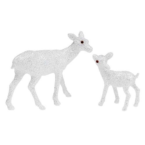 Cerf au faon 10cm blanc avec mica