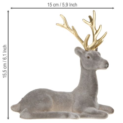 Article Décoration cerf assis floqué gris or 15×6×15,5cm 3pcs