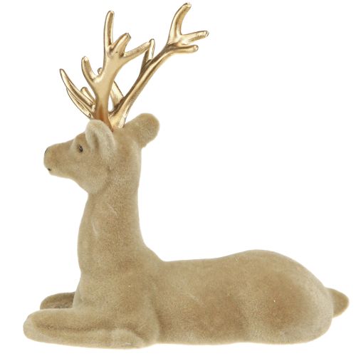 Article Décoration cerf assis floqué marron clair 15×6×15,5cm