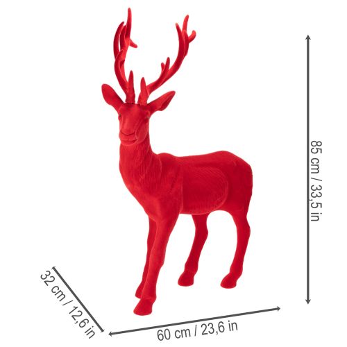 Grande figurine cerf debout 85 cm rouge en plastique floqué pour décoration intérieure | Floristik24.fr