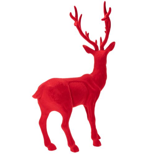 Grande figurine cerf debout 85 cm rouge en plastique floqué pour décoration intérieure | Floristik24.fr