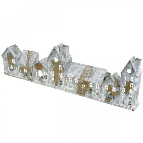 Village lumineux décoratif en métal, 67,5x20 cm, argenté vieilli | Floristik24.fr