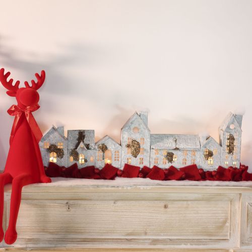 Village lumineux décoratif en métal, 67,5x20 cm, argenté vieilli | Floristik24.fr