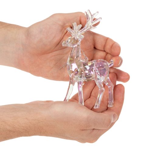 Set de 4 pendentifs en acrylique en forme de renne 14 cm, transparent et irisé, pour arbre de Noël | Floristik24.fr
