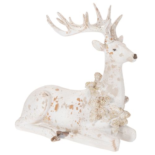 Décoration Figurine Cerf Assis avec Bois 30 cm Blanc en Résine acheter | Floristik24.fr