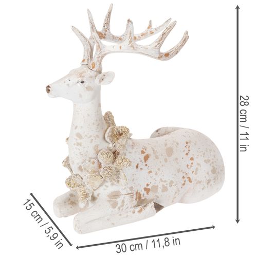 Décoration Figurine Cerf Assis avec Bois 30 cm Blanc en Résine | Floristik24.fr