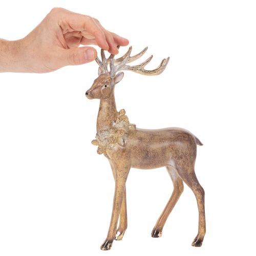Figurine décorative cerf en résine, 28 cm, marron avec accents dorés et argentés, décoration intérieure de Noël | Floristik24.fr