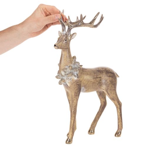 Décoration Figurine Cerf Debout avec Bois et Pommes de Pin 41 cm | Floristik24.fr