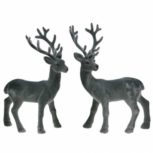 Floristik24 Cerf décoratif floqué gris 20cm 2 pcs