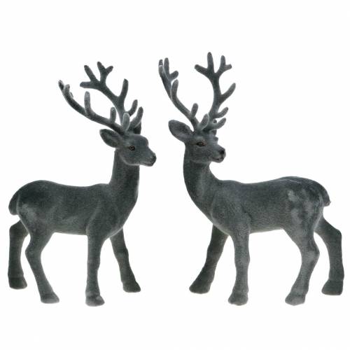 Article Déco cerf floqué gris 20cm 2pcs