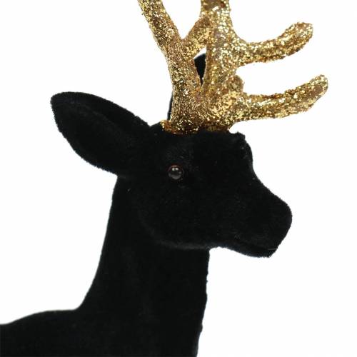 Article Cerf décoratif floqué noir, doré 20cm 2pcs