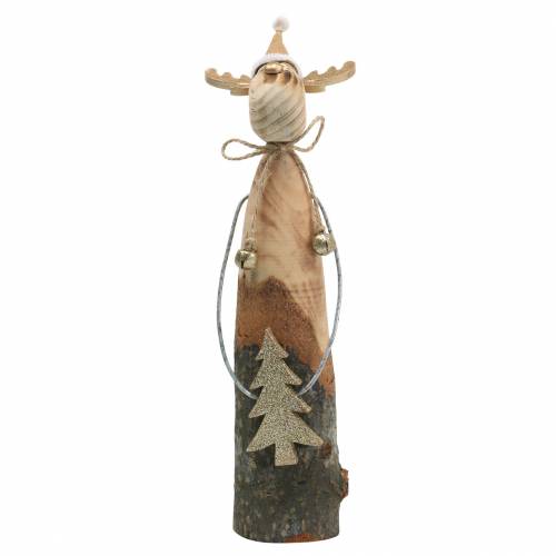 Article Branche naturelle de renne avec sapin naturel, Doré H27cm
