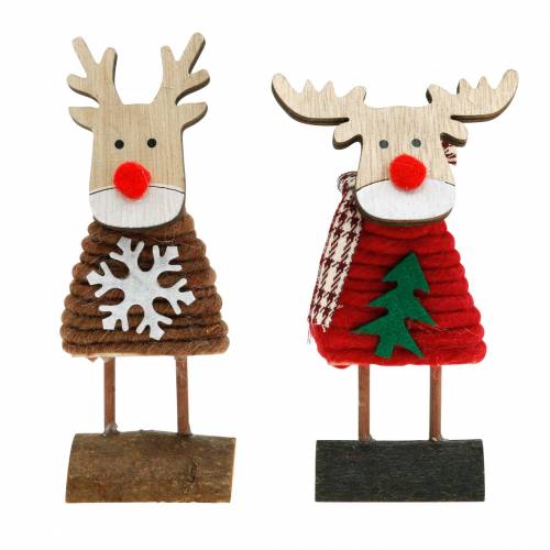 Floristik24 Renne et orignal avec pull de Noël marron/rouge H14.5/13.5cm 6pcs