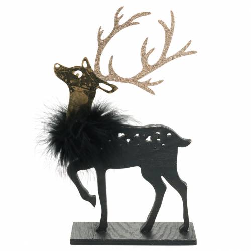 Floristik24 Renne avec plumes et paillettes noir, doré 29 × 18cm 2pcs