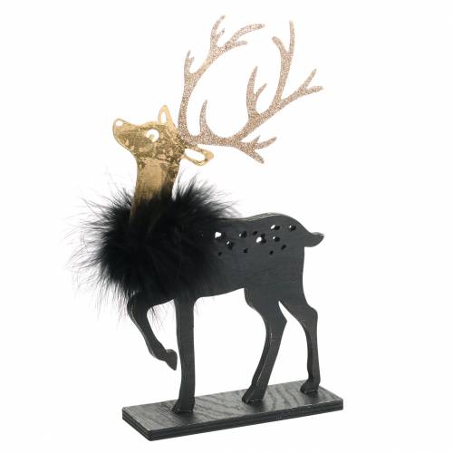 Floristik24 Renne avec plumes et paillettes noir, doré 29 × 18cm 2pcs