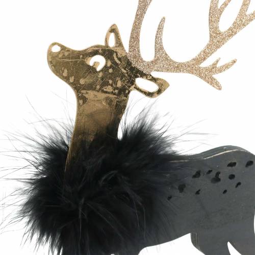 Floristik24 Renne avec plumes et paillettes noir, doré 29 × 18cm 2pcs