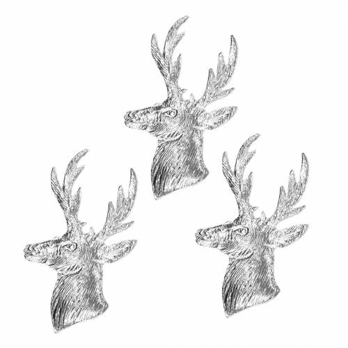 Floristik24 Buste de renne décoratif métal argenté 8cm × 4,8cm 8 pcs
