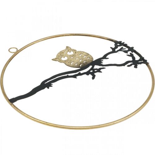 Article Décoration de fenêtre chouette sur branche automne, anneau décoratif métal 22cm