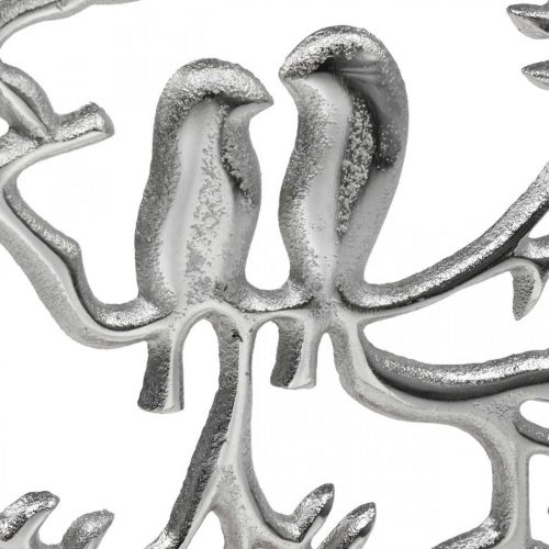 Article Décoration de table printemps, anneau décoratif oiseau déco argenté H37,5cm