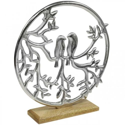 Décoration de table printemps, anneau décoratif oiseau déco argenté H37,5cm