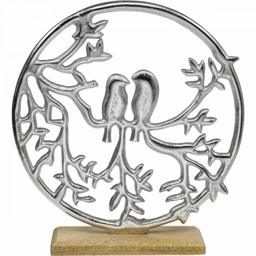 Décoration de table printemps, anneau décoratif oiseau déco argenté H37,5cm