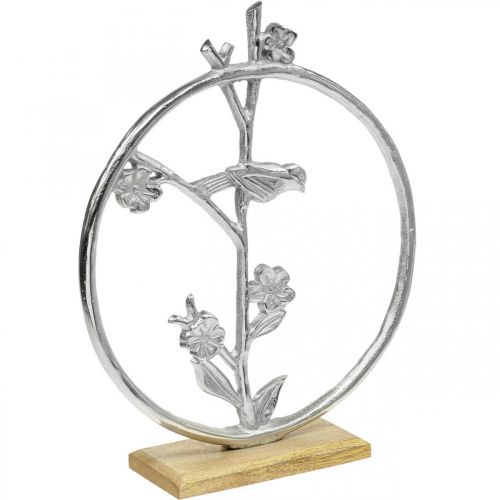 Décoration de table printemps, anneau décoratif déco oiseau argenté H32,5cm