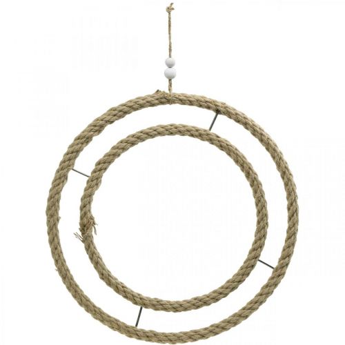 Article Anneau décoratif double, anneau à décorer, anneau en jute, style bohème couleur naturelle, argent Ø41cm