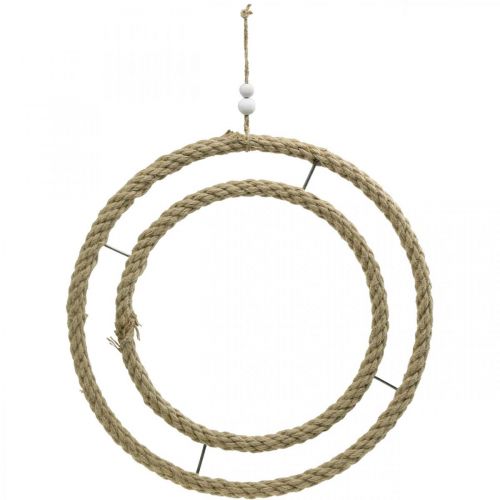 Floristik24 Anneau décoratif double, anneau à décorer, anneau en jute, style bohème couleur naturelle, argent Ø41cm