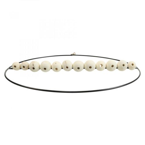 Article Anneau décoratif métal perles bois noir blanc naturel Ø30cm 4pcs