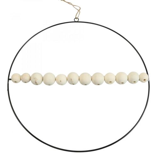 Article Anneau décoratif métal perles bois noir blanc naturel Ø30cm 4pcs
