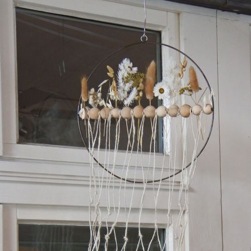 Article Anneau décoratif métal perles bois noir blanc naturel Ø30cm 4pcs