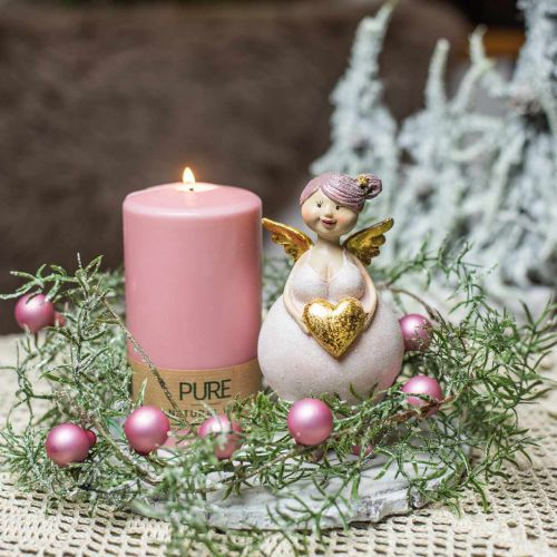 Floristik24 Ange rose avec figurine de décoration coeur Décoration de Noël 7 × 6 × 14cm 2pcs