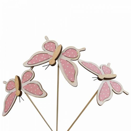 Article Papillon rose bâtons déco bois 7,5cm 28cm 12pcs
