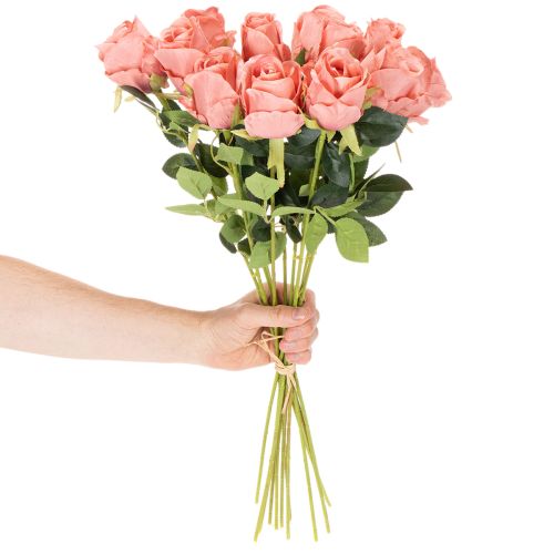 Kunstfleurs roses longues tiges 62 cm bouquet de 12 | Floristik24.fr