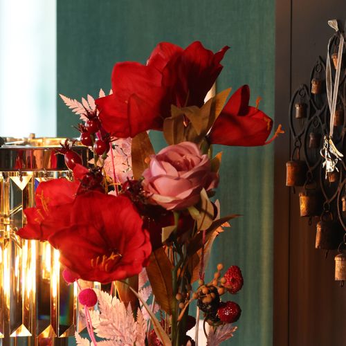 Kunstfleurs roses longues tiges 62 cm bouquet de 12 | Floristik24.fr